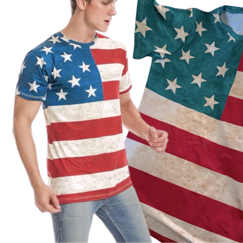 Dawils American Flag T-Shirt Patriotic Vintage 4th of July Short Sleeve medium